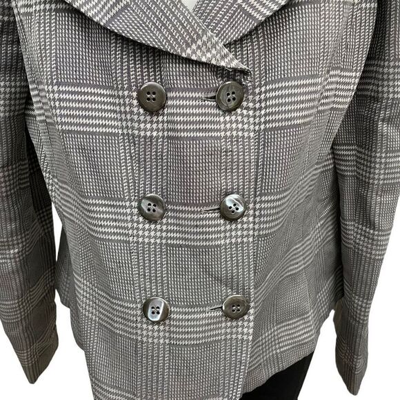 ARMANI COLLEZIONI Shawl Neckline Double Breasted Gray Plaid Blazer Flax Blend 14 - Picture 3 of 9